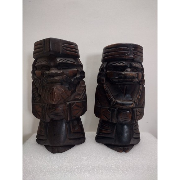 VINTAGE JAPANESE HOKKAIDO AINU CARVED STATUES MAN & WOMAN 7" TALL FOLK ART - Picture 12 of 13